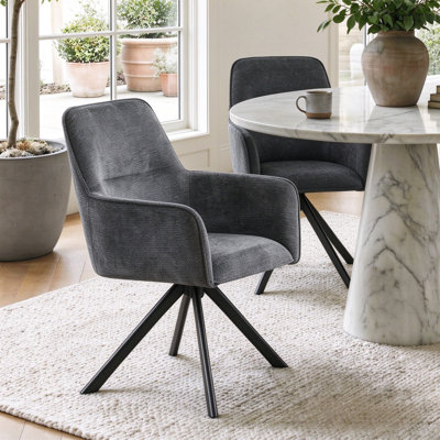 Mid-Century Modern Chenille Upholstered Swivel Dining Chairs, Accent Armchairs With Metal Legs 