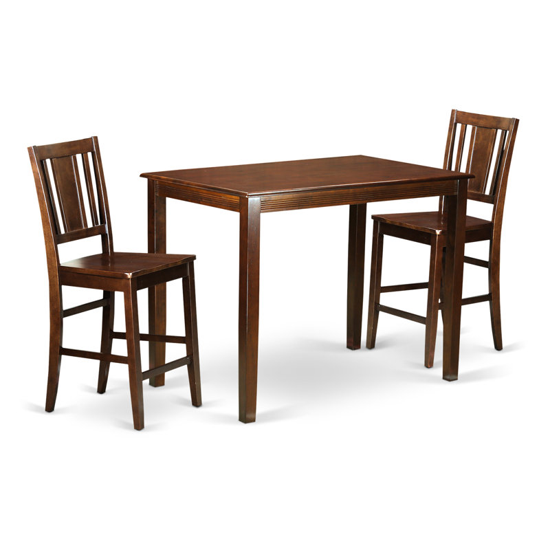 3 Piece Kitchen Counter Height Dining Table Set Contains a Rectangle Dining Room Table and 2 Wooden Seat Chairs, Mahogany