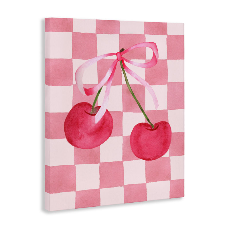 Toile Coquette Cherries sur damier, design par Nina Jacobs, H 20 po x l 16 po