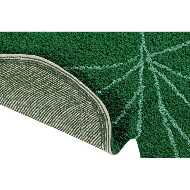 Green Monstera Leaf Hand-Knotted Cotton Area Rug