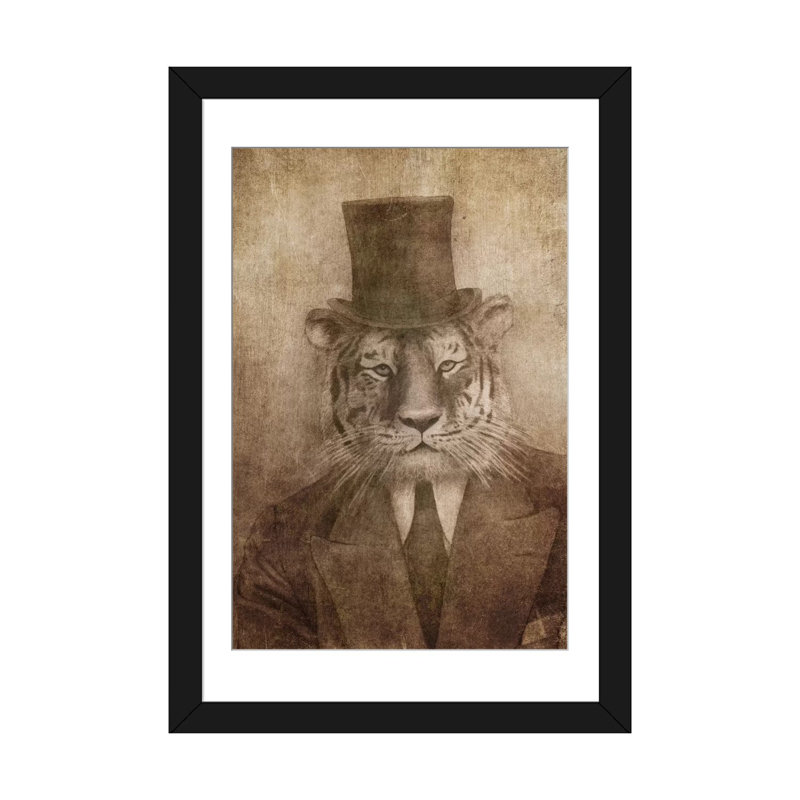 «sir tiger, impression sur toile, H 24 po x l 16 po x P 1 po, Papier d'art encadré noir, Blanc