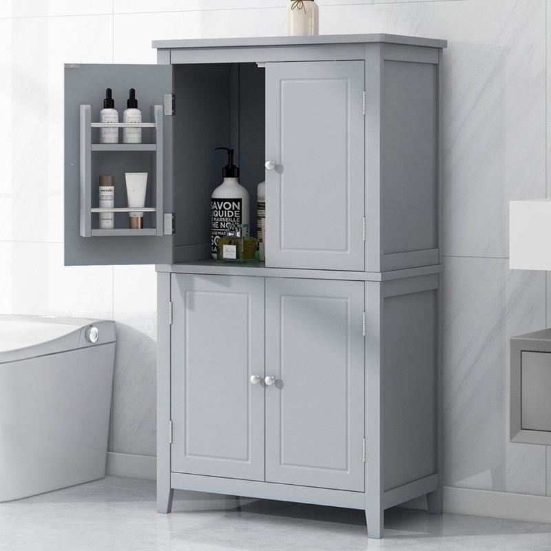 Elegant Bathroom Floor Storage Cabinet, Grey