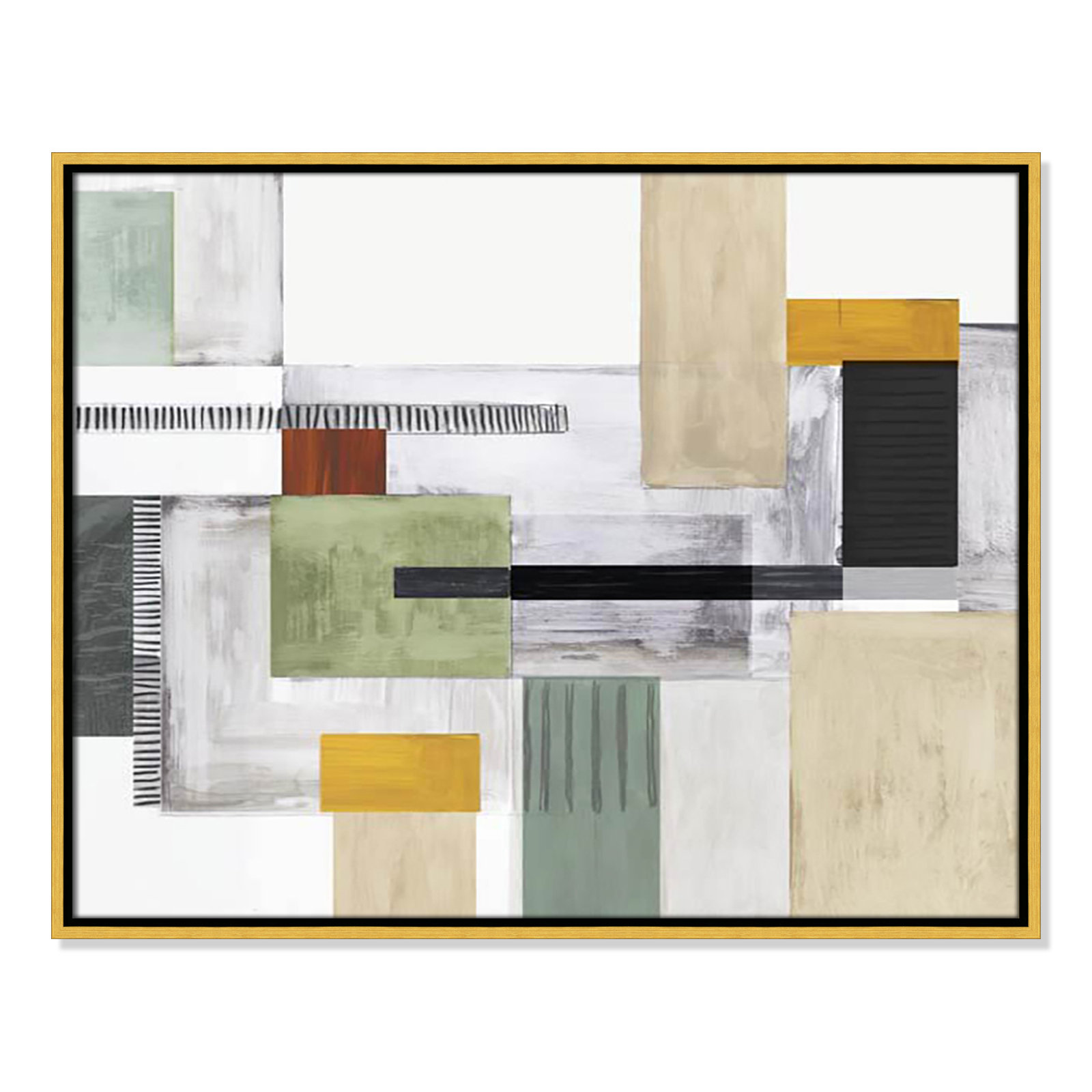 Playful Blocks Print by Tom Reeves, 23.5" H x 29.5" W x 2" D, Gold Floater Framed, No Mat