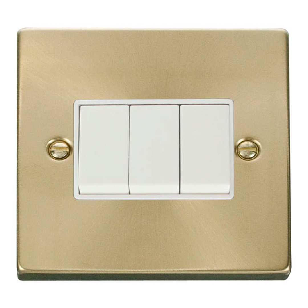 Satin Brass 10A 3 Gang 2 Way Light Switch