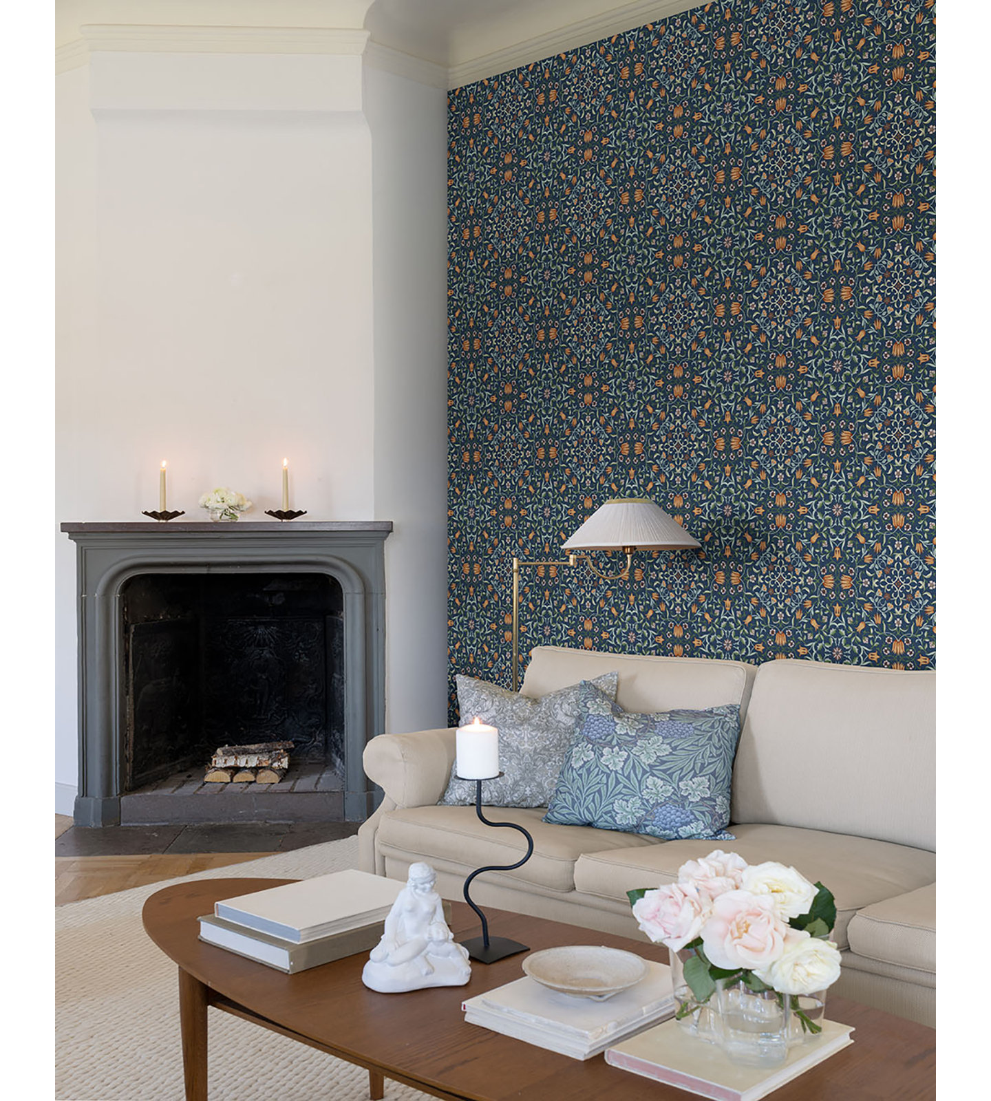 Floral Wallpaper, Dark Blue