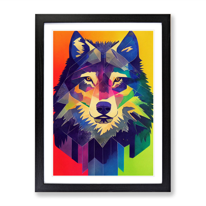 Futuristic Wolf No.2 - Single Picture Frame Print, Black, 64cm H x 46cm W x 2cm D