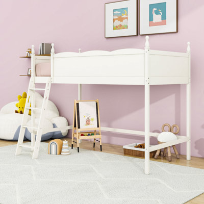 Wood Loft Bed with Ladder and Guardrails