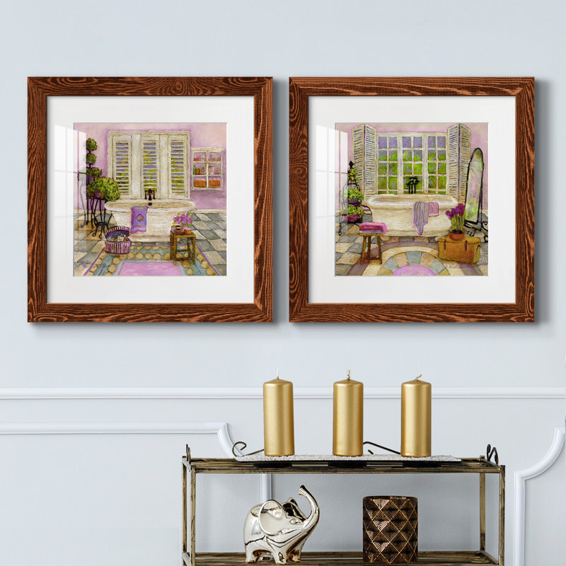 Sunny Day Bath I - ensemble de 2 peintures encadrées, H 20 po x l 40 po x P 1,5 po, Cadre en érable