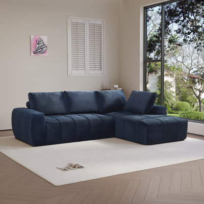 L-Shape Sectional Oversized Sofa, Tufted Minimalist Design, Right Facing Chaise, No Assembly Required
