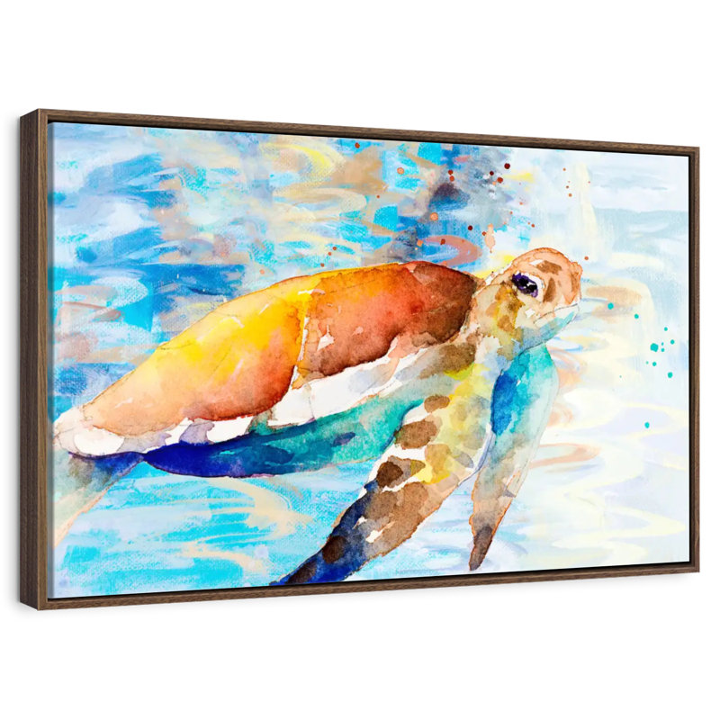 Tortue passant à travers, Cadre flottant noyer, 31 po x 21 po