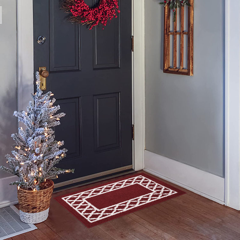 Home Decor Luxury Non-Slip Rubber Backing Safety Soft Runner Area Carpet Floor Area Rug Indoor Interior Accent Decorative Mat, Burgundy Color Moroccan Trellis Design, 20 x 32 Inch