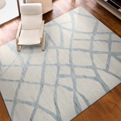 Tapis ivoire / bleu sarcelle noué à la main de haute qualité