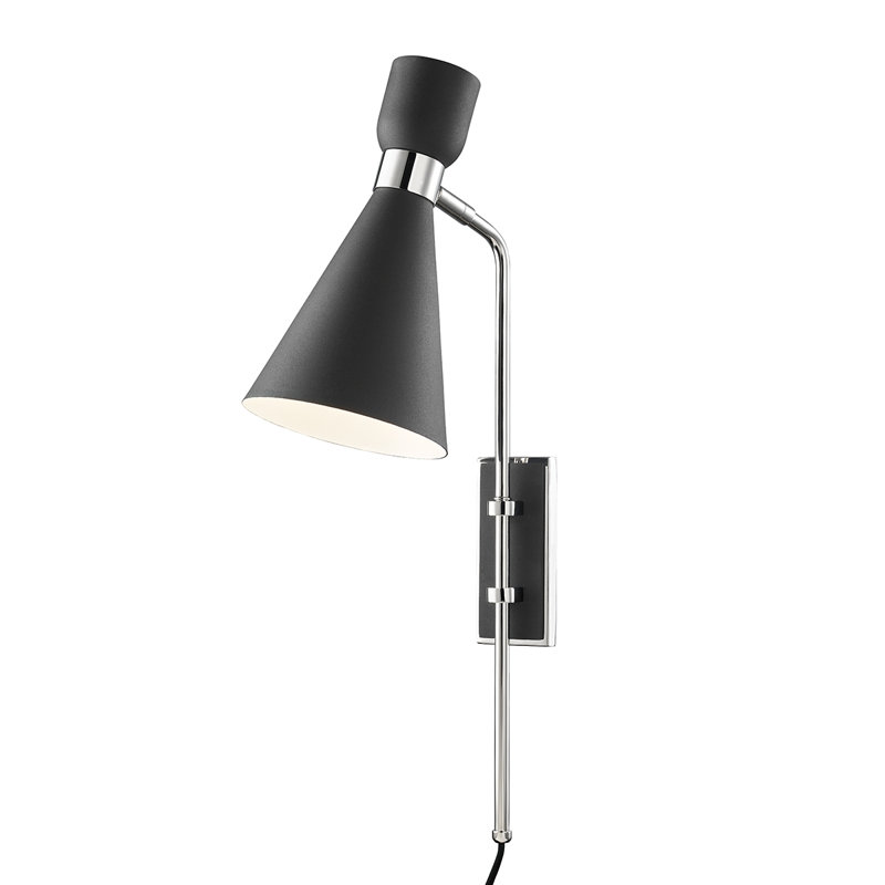 Willa 1 Light Plug-in Plug-in Sconce, Polished Nickel/Black