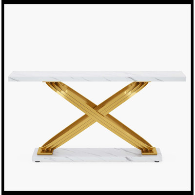 55" Console Table Modern Faux Marble Sofa Entryway Table
