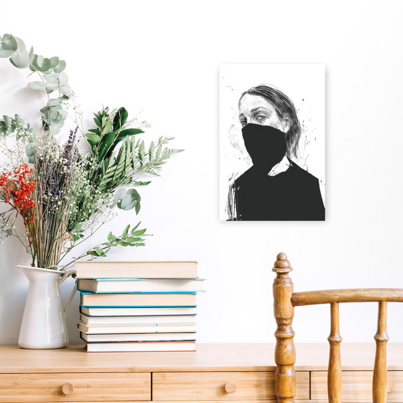 Masked Woman Gaze Abstract Contemporary Wall Art Print 1 Piece Wrapped Canvas Wall Art, 45.72cm H x 30.48cm W