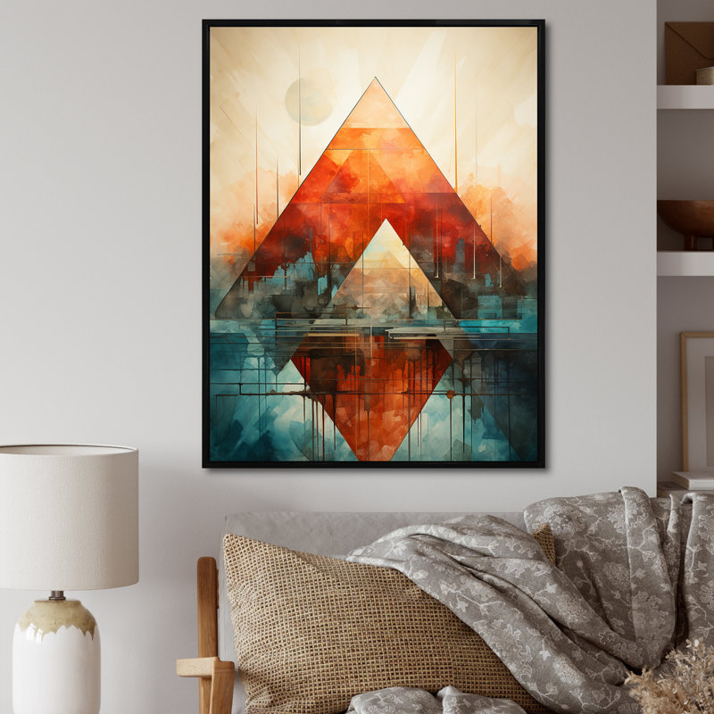 Pyramide de couleurs, art mexicain sur toile, Cadre flottant noir, H 40 po x l 30 po x P 1,5 po
