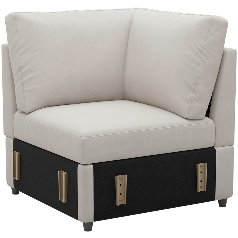 Armless Corner Single Seat Module For Modular Sectional Sofa, Beige Velvet