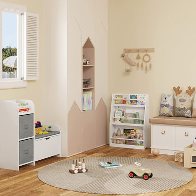 Children’s Bookcase, Kids Bookshelf 3-Tier Toy Storage Unit Book Shelf Organiser, Display Shelving Unit, Kids Freestanding Bookshelf, Mdf + Pinewood, White