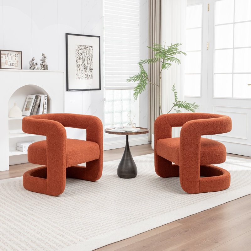 Modern Upholstered Barrel Chair, Orange Teddy