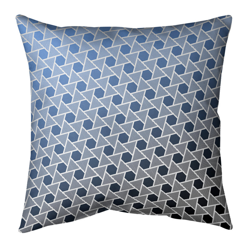 Housse de coussin Rainbow Hexagons and Triangles, 20 po x 20 po, Bourre en polyester, Noir / Bleu