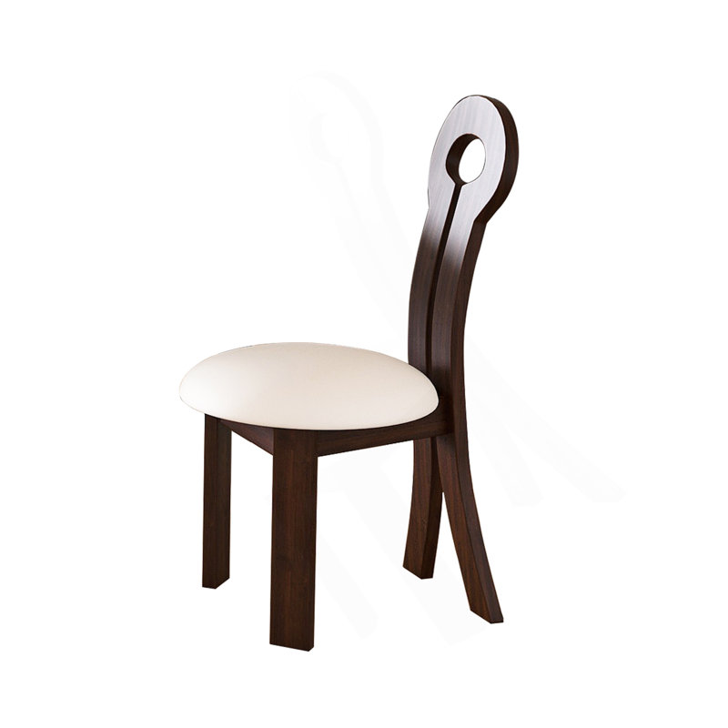 Ensemble de 2 chaises de salle à manger, chaises de maison en cuir synthétique avec coussin rond blanc pour salle à manger - noyer foncé