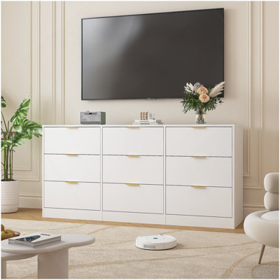 Commode 9 tiroirs, commode de rangement en bois pour chambre à coucher