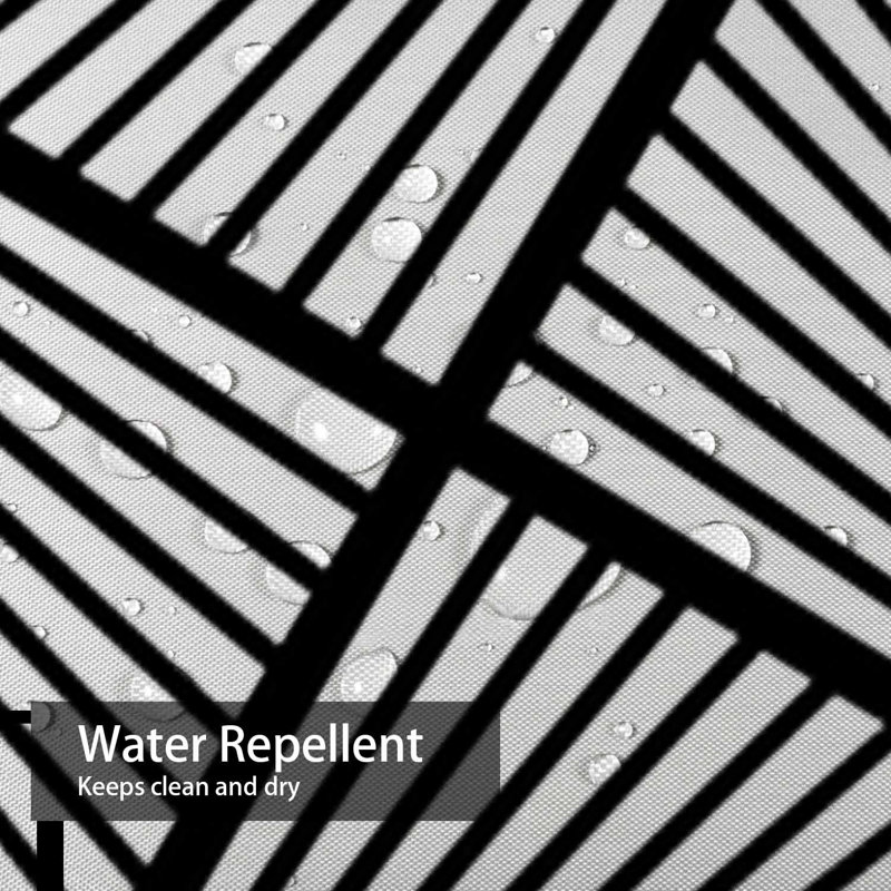 Rideau de douche décoratif abstrait monochrome blanc avec 12 crochets, 72" L x 72" W