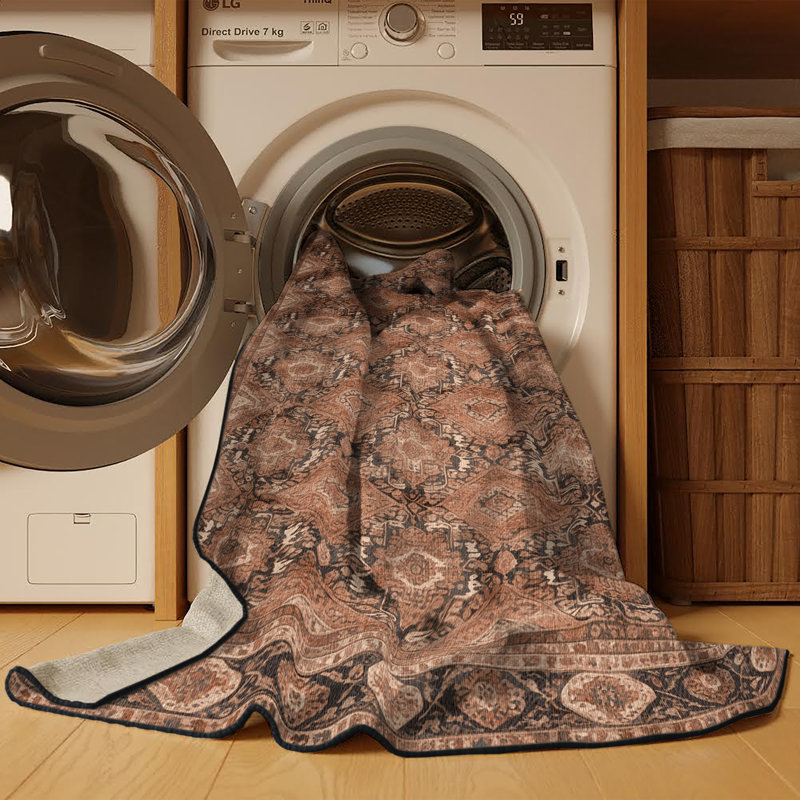 Tapis brun lavable à la machine, Rond 3 pi