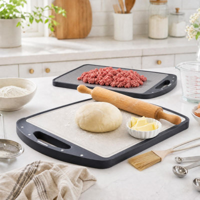 Stainless Steel & Wheat Straw PP Cutting Board Set of 2, Double-Sided 2-in-1, 18x12 + 15x10 Inch, Juice Groove, Dishwasher Safe, Kitchen Chopping Boards for Meat, Veggies & Bread