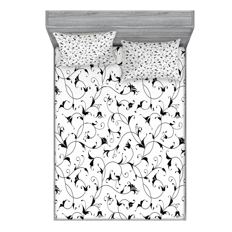 Microfiber Floral Sheet Set, Black Floral, Queen Sheet Set with Fitted Sheet