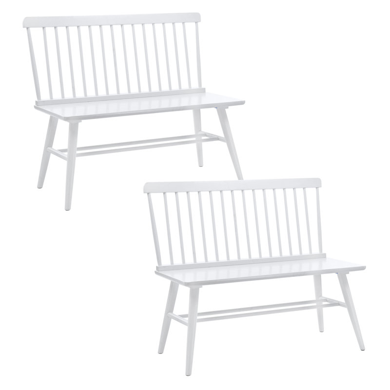 Banc en bois massif Modern Farmhouse Hadiya, Blanc