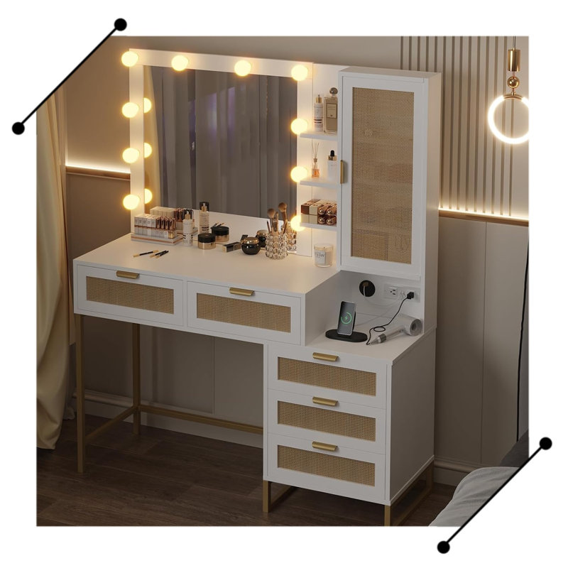 Modern Vanity Makeup Desk with Vanity Mirror