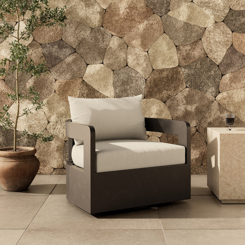 Jackson Outdoor Metal Swivel Chair-Bronze, Bronze, Alessi Linen