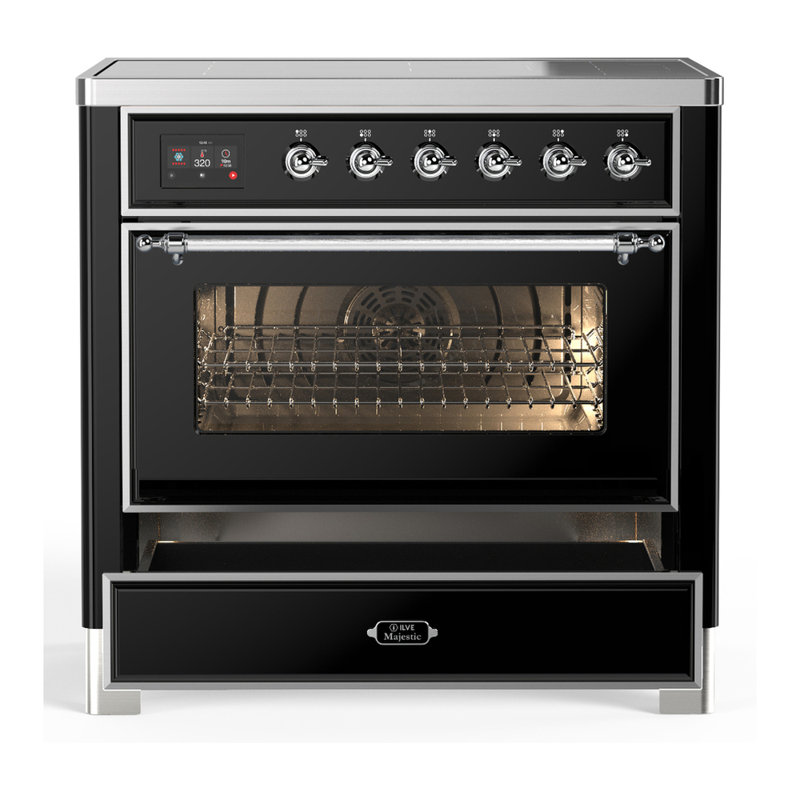 Cuisinière à induction 36 pouces avec 6 éléments à induction en noir brillant (garniture chromée) Majestic III Series