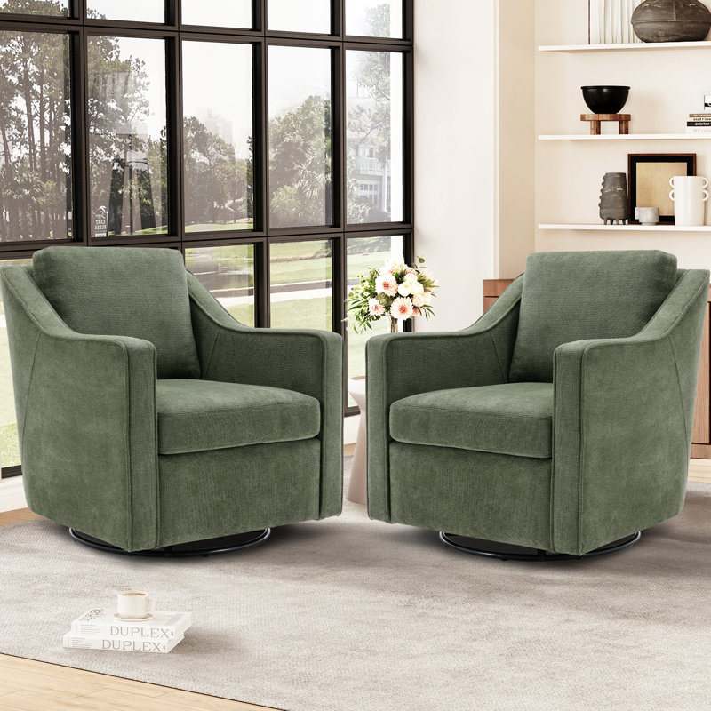 Upholstered Swivel Accent Chair, 360° Swivel Lounge Chair with Removable Cushions, Textured Fabric, Modern Armchair for Living Room, Bedroom & Reading Nook