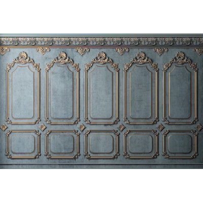 Antique Blue Gold Baroque Wall Panel Mural