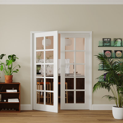 Modern Style White 10-Square Transparent Glassed Reflective MDF Interior Room Door,Hardware Not Included
