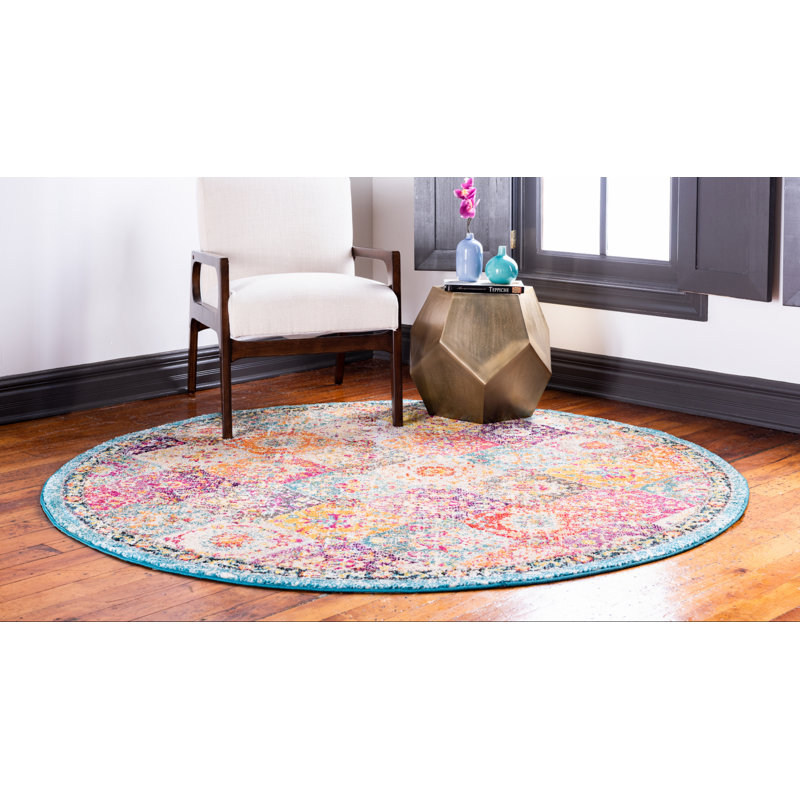 Tapis abstrait doré / vert Galyean, Rond 3 pi 3 po
