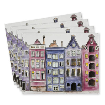 Polyester Mindaugas Set of 4 - Old Historic Houses Amsterdam