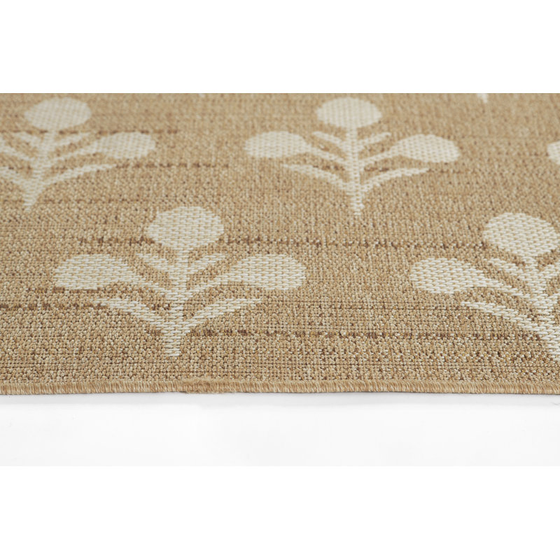Beige Floral Diamond Pattern Indoor Outdoor Runner Rug