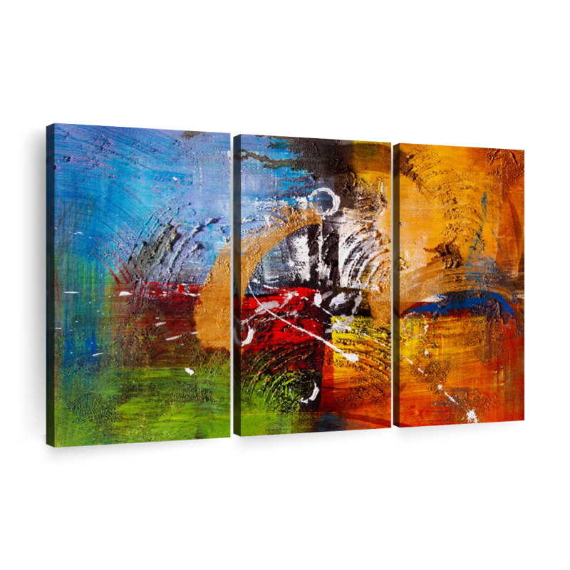 Ensemble de 3 pièces colorées abstraites sur toile, H 33 po x l 20 po x P 1,25 po