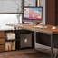 Bureau de direction en L en bois massif brun avec tiroirs-1852811674-1852811668