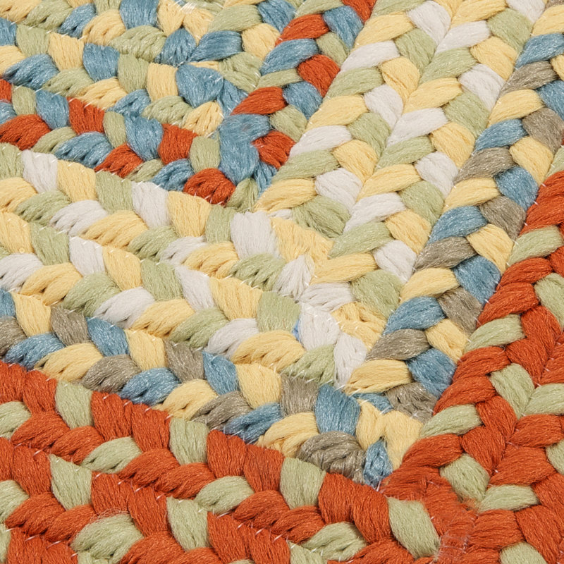 Tapis vert tressé Marathovounos, Carré 10 pi, Orange / bleu / blanc
