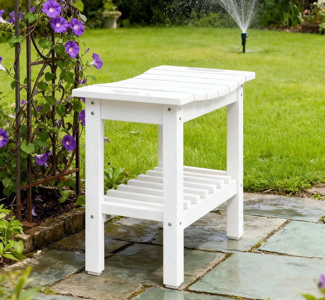Banc de douche, tabouret de douche imperméable avec poignée, tablette de rangement, patins antidérapants, White