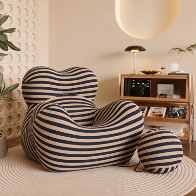 40.6" Striped Armchair Lounge Chair with Ball Ottoman, No Assembly Required, Wide Accent Chair for Living Room, Bedroom,and Apartment