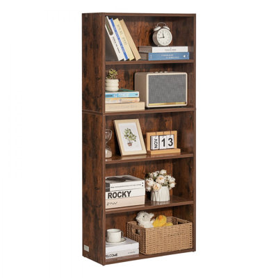 5 Tiers Narrow Bookshelf, 53 in Wooden Open Bookcase with Height-Adjustable Shelf, Freestanding Tall Display Storage Floor Bookcase Bookshelf for Library, Bedroom, Living Room, Office, Brown