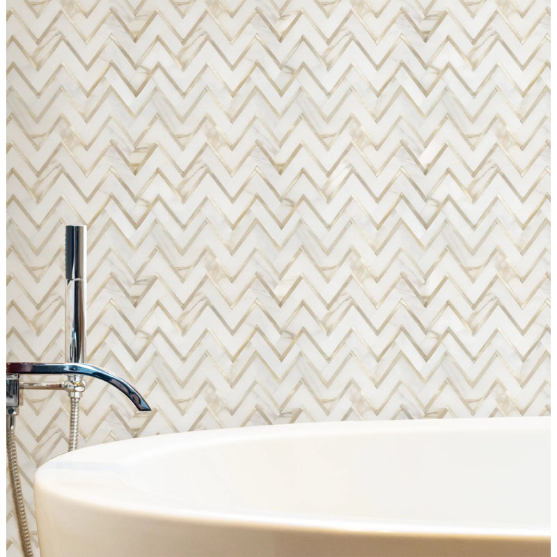 Zigzag Calacatta blanc avec mosaïque murale 13 po x 11 po Waterjet