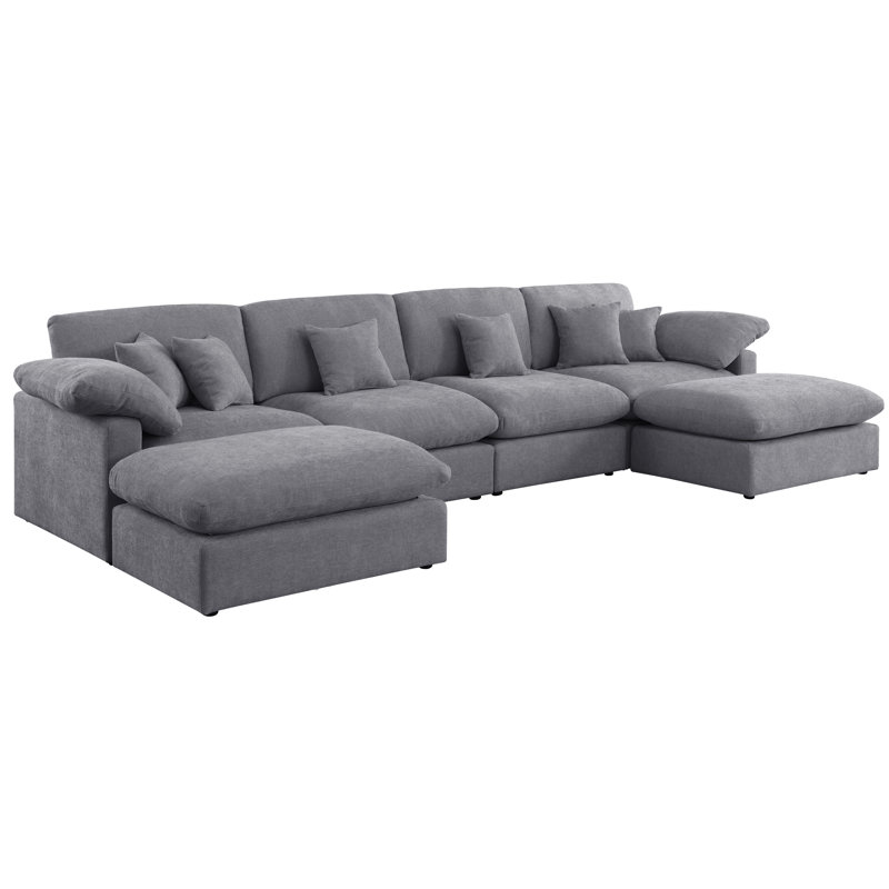 155.7" W 6-Piece Modular Chenille Sectional, Gray Chenille