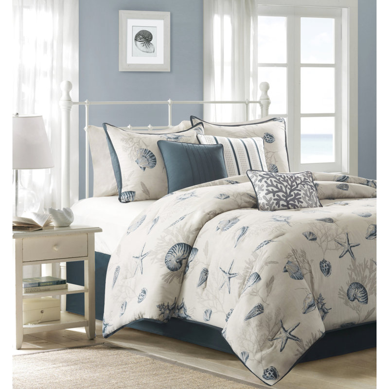 Édredon grand bleu - 100% coton 200tc avec imprimé et motif de revers foncé