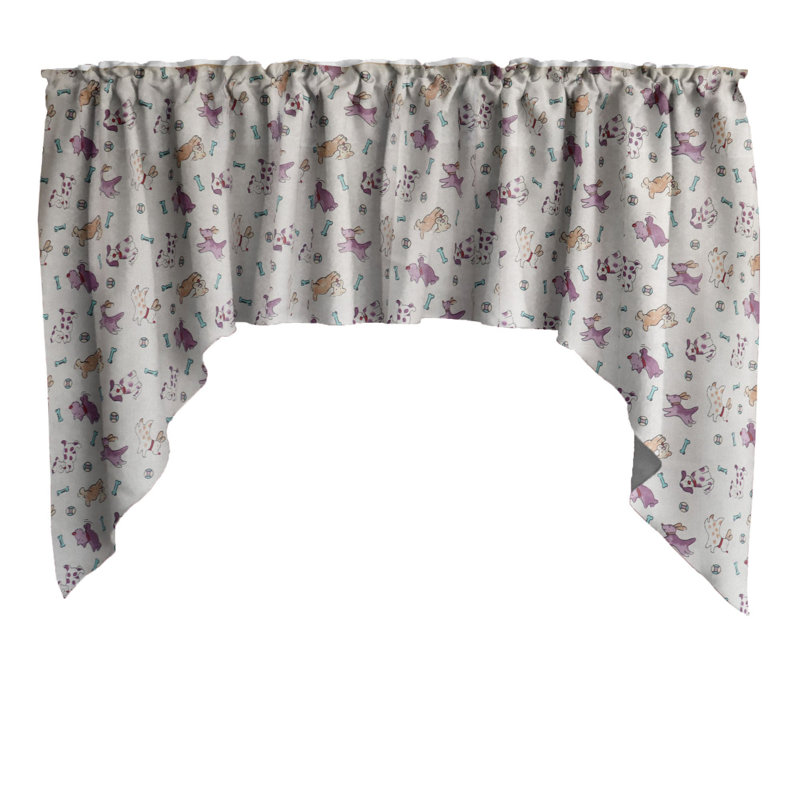 Cantonnière à motif de chiots, Mauve/blanc